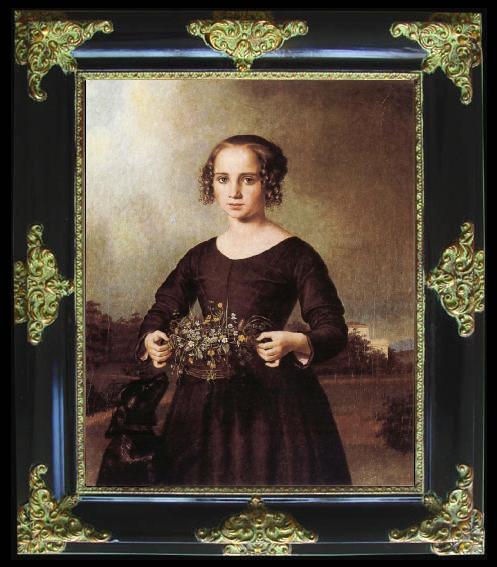 framed  Ferdinand von Rayski Portrait of a Young Girl, Ta119